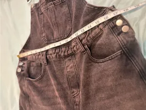 Black denim overalls jumpsuit Sz:L acid washed relaxed fit wide leg Baggy. thumbnail 3