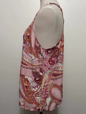 Rose & Thyme Tank Top Medium Pink Multi Paisley Racerback Boho Festival thumbnail 2