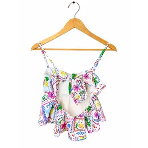 Altar'd State Tropical Postcard Peplum Cami Top Ivory Multi Swiss Dot NWT M thumbnail 3