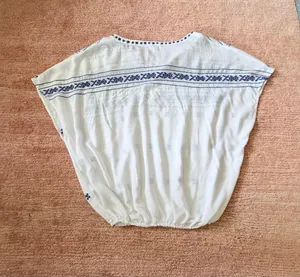 Lucky Brand White Blue Embroidered Boho Peasant Blouse Size Small thumbnail 5