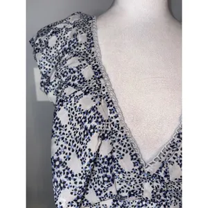 Anthropologie V-neck Plunge Tunic Mini Dress Blue White Floral Ruffle‎ Pockets thumbnail 7