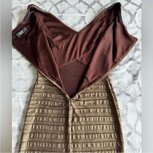 TADASHI SHOJI Metallic Bronze Gold Pleated Formal Cocktail Dress‎ Small thumbnail 11