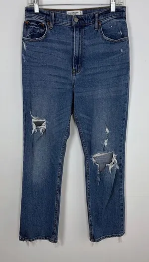 Abercrombie & Fitch The Ankle Straight Ultra High Rise Distressed Size 29/8 Long thumbnail 1