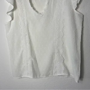SHEIN VCAY Swiss Dot Guipure Lace Panel Ruffle Sleeve Blouse size Medium thumbnail 5