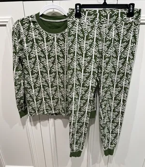 Pact 2 Piece Pajama Set Organic Cotton Green Birch Trees Cabincore Holiday thumbnail 1