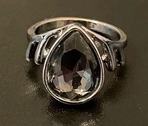 Water drop gray rhinestone ring size 8 thumbnail 1