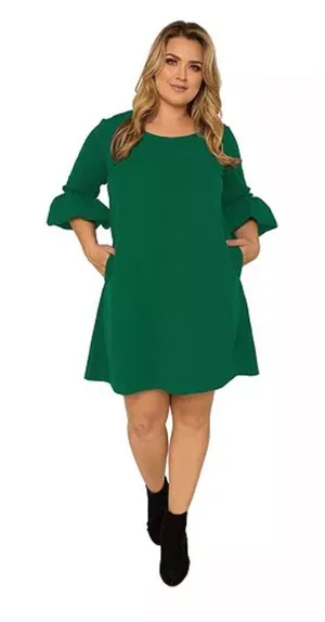 Standards &‎ Practice Women Plus Size Crepe Knit 3/4 Midi Shift Dress- 2X Green thumbnail 1