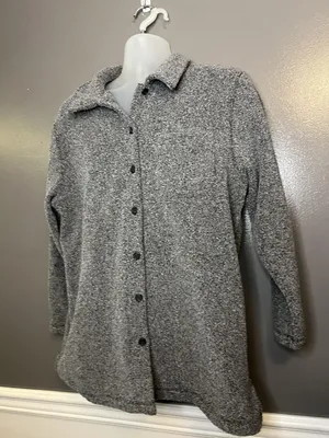Talbots Jacket Womens Medium Gray Button Front Textured Fleece Shacket Made USA thumbnail 3