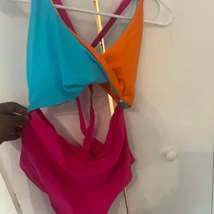 Colorblock One-Piece Swimsuit in Turquoise, Orange & Hot Pink thumbnail 2