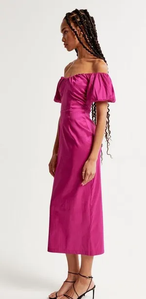 Abercrombie & Fitch Taffeta Off-The-Shoulder Midi Dress M thumbnail 3