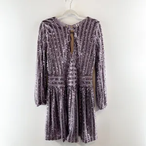 Anthropologie Open Back Long Sleeve Sequin Mini Dress Lilac Purple 4 thumbnail 4