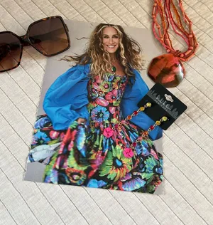 Anthropologie Nicole Miller nwt colorful rhinestone, floral, gold tone, dangle party earrings thumbnail 1