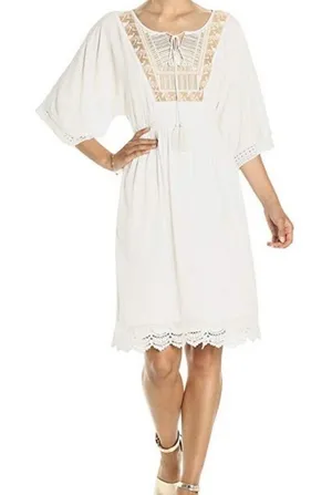 Ella Moon‎ White Embroidered Tassel Tie Boho Mini Dress Size S thumbnail 1