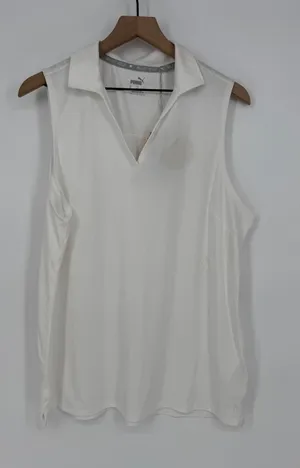 Puma Cloudspun Coast‎ Golf Polo Shirt Womens XL White Logo UPF 40 Sleeveless thumbnail 1