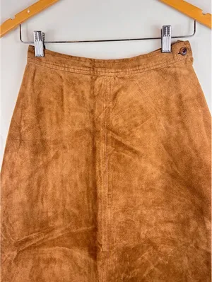 Vintage 80s Brown Suede Leather Maxi Skirt Western Boho A-Line Hook Too Sz 8 thumbnail 11
