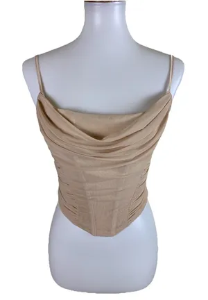 Salty‎ Beige Ruched Cowl Neck Crop Top Y2K Going Out Medium thumbnail 1