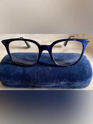 Gucci GG0110O 005 Women Blue Gold Rectangle Eyeglasses w/Case‎ Authentic thumbnail 4