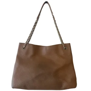 Tory Burch Pebbled Leather Chain Tote‎ Brown Camel Slouchy Bag thumbnail 2