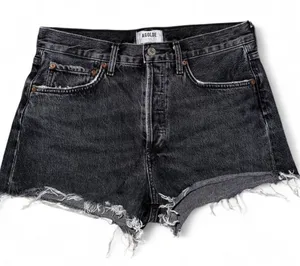 Agolde 27 High Rise Denim Mini Shorts Black Distressed Raw Edge Hem thumbnail 1