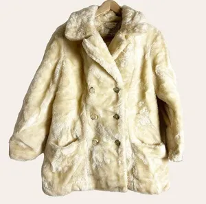 Vintage White Stag Cream Faux Fur Double Breasted Pea Coat Size 10 thumbnail 1