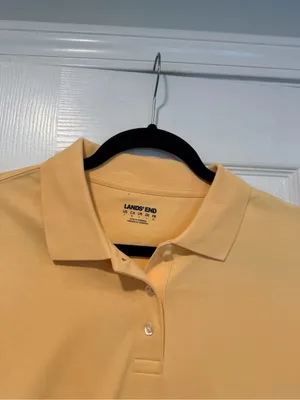NWOT Lands End Size L Pale Yellow Short Sleeve Cotton Collared Polo Shirt thumbnail 2