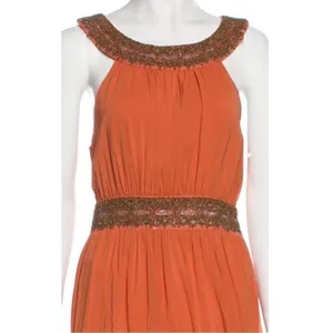 Alice + Olivia Silk mini dress High Neck Beaded embroidered A-line orange boho siz XS thumbnail 3