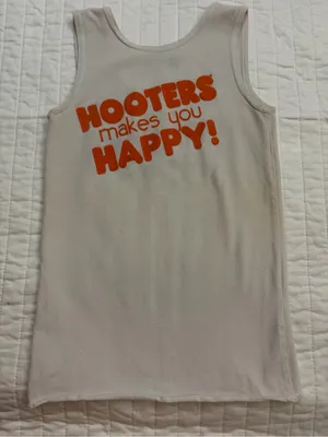Vintage Hooters Girl Uniform Tank Top XXS White Graphic Hooters Makes You Happy thumbnail 4