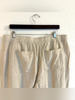 Old Navy Womens Pants Beige Linen Blend Pull On Wide Leg Size XL thumbnail 4