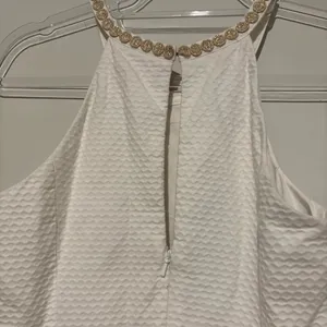 Lilly Pulitzer Parker Palm Shift Dress Resort Embroidery Halter white‎ gold 2 thumbnail 7