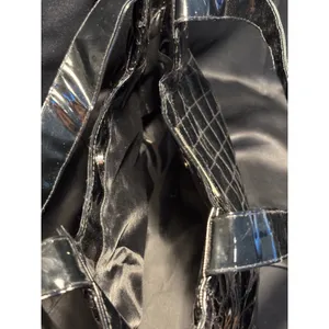 Michel Germain Black Patent Quilted Tote Bag Silver Logo Plaque Magnetic Snap thumbnail 5
