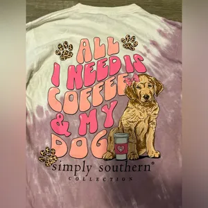 Simply Southern Long Sleeve Tie Dye Cotton Shirt Size S Dog Coffee thumbnail 7