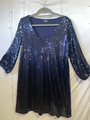 Lulu's Navy Blue Sequin V-Neck Midi Dress thumbnail 1