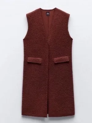 Zara Long Sleeveless Knit Vest - Deep Brick thumbnail 5