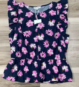 NEW Free Assembly Blue Pink Floral Blouse Top Women’s Medium thumbnail 1