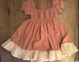 SheIn Shirred swiss dot puff sleeve frill trim dress thumbnail 1