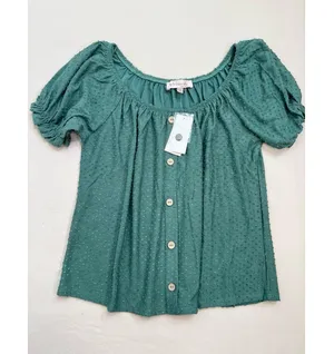 Philosophy Womens Size S Green Swiss Dot Puffed Sleeve Blouse Bohemian thumbnail 2