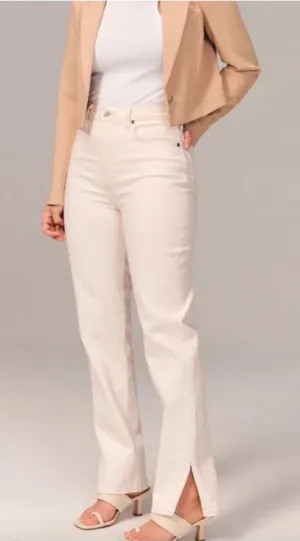 Abercrombie & Fitch The 90s‎ Straight Ultra High Rise Size 27 4 Split Hem Cream thumbnail 1