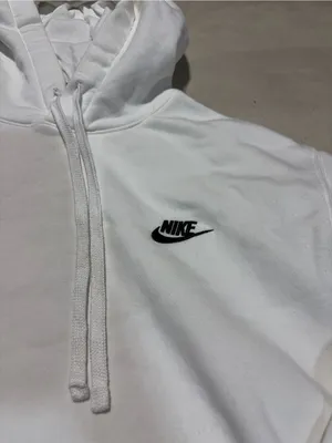 Nike White Hoodie with Black Swoosh Logo medium thumbnail 2