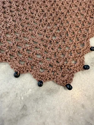 Handmade Crochet Wood Beaded Kerchief Head Scarf Cotton Boho Bandana Cottagecore thumbnail 3
