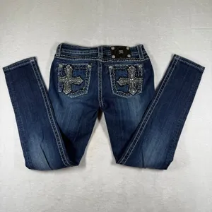 Miss Me Mid Rise‎ Skinny Jeans Dark Wash Contrast Stitch Size 27 Blue Denim thumbnail 2