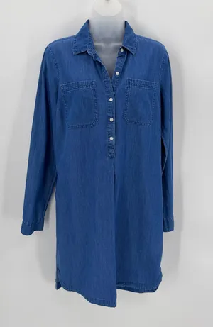Old Navy Dress Women’s M TALL Blue Chambray Shirt Dress Long Sleeves Western thumbnail 1