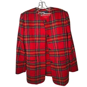 VTG Breeches Red Tartan Plaid Skirt‎ Suit Set Womens 8 Wool Blend Blazer Skirt thumbnail 16