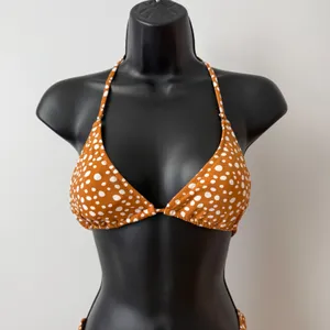 Rhythm‎ Polka Dot Bikini Set Rust Orange White Triangle Top S High Cut Bottoms M thumbnail 2