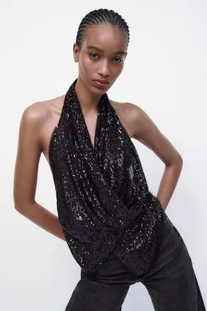 NWT  Black Sequin Halter Top. thumbnail 1