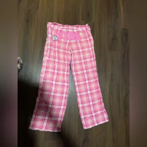 PINK VICTORIA SECRET PLAID PATCH Y2k logo adjustable pants fall casual rare thumbnail 5