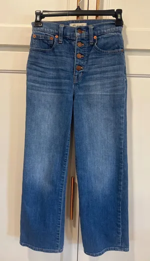 Madewell Womens Button slim Wide Leg crop size 23 Denim Jeans Medium Wash casual thumbnail 1