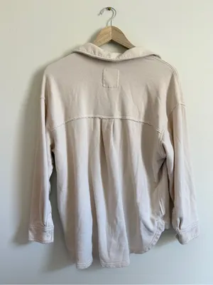 Aerie LumberJane Fleece Shirt Toasted Coconut XXS Oversized Button Up Shacket thumbnail 5