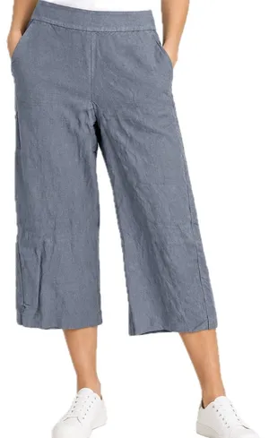Ann Taylor LOFT Linen Culotte Wide Leg Crop Pants Side Zip Slash Pockets Blue 2 thumbnail 1