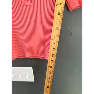 Aerie Women Coral Pink Ribbed Knit Short Sleeve Polo‎ Sweater Size Medium Preppy thumbnail 6