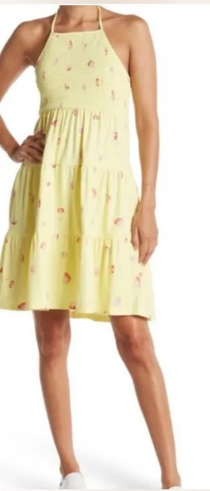 Nordstrom Abound Tiered Halter Dress in Yellow with Strawberries Smocked Back thumbnail 1